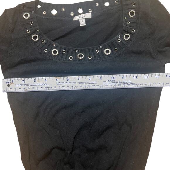 VINTAGE Y2K Bratty Caché Silk Blend Knit Sweater Glam Ring Studded Size S - Picture 3 of 6